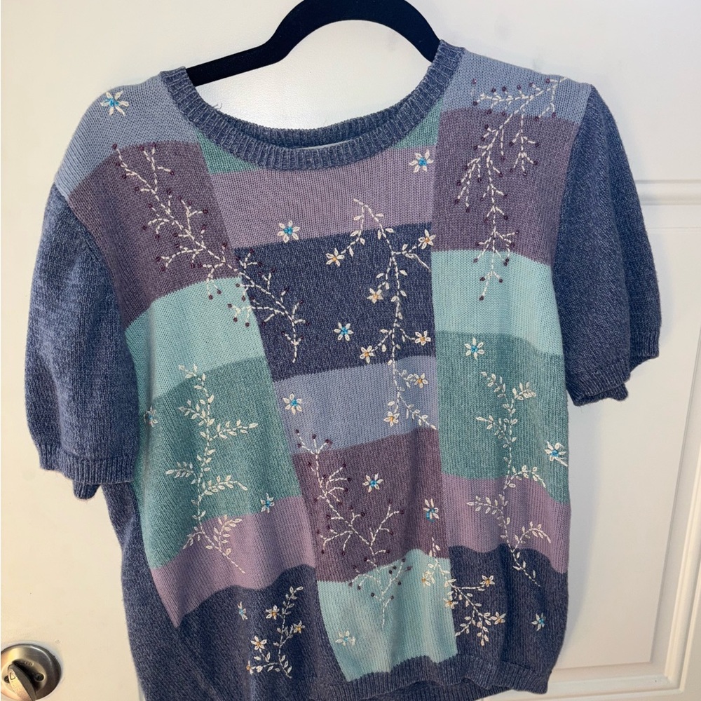 Alfred Dunner Petite large Knit Sweater in Blue and Purple box AL
